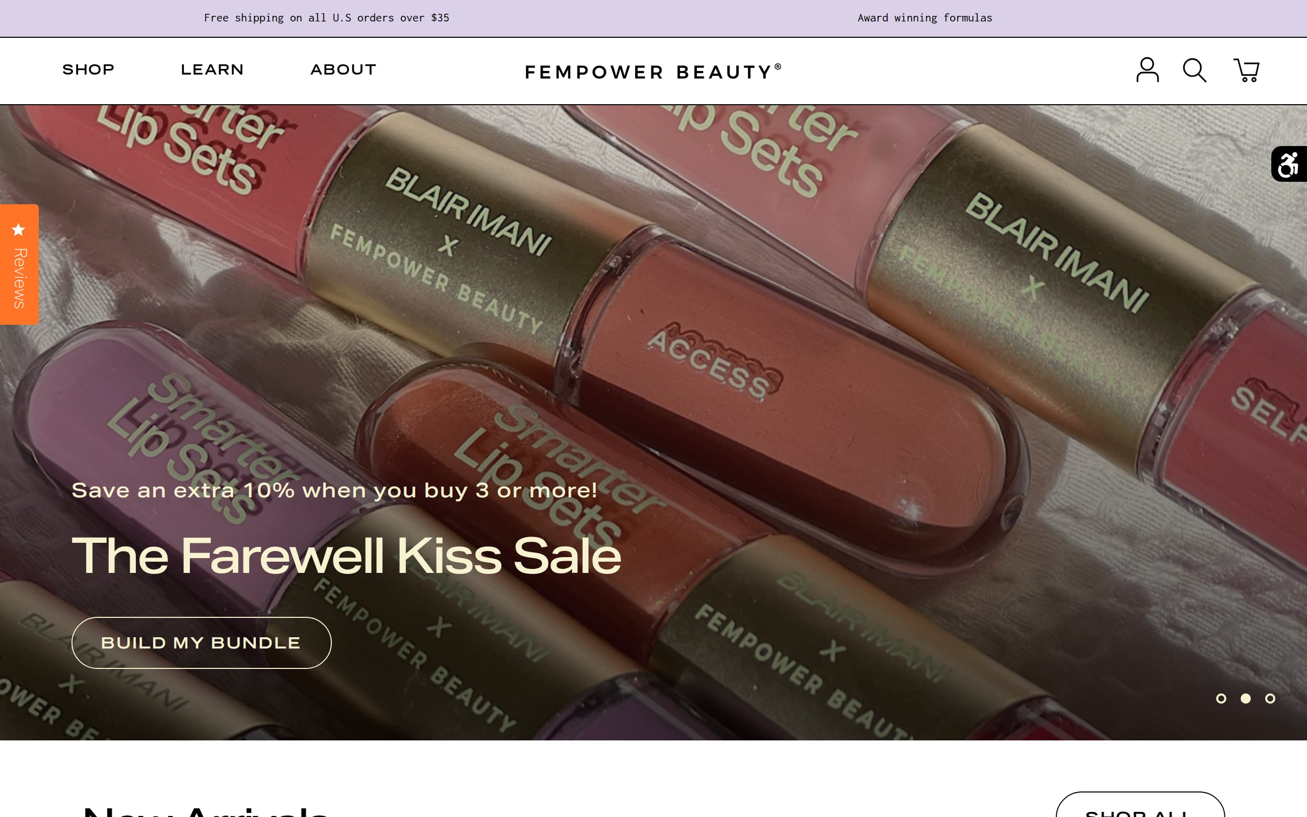Screenshot of the Fempower Beauty website homepage