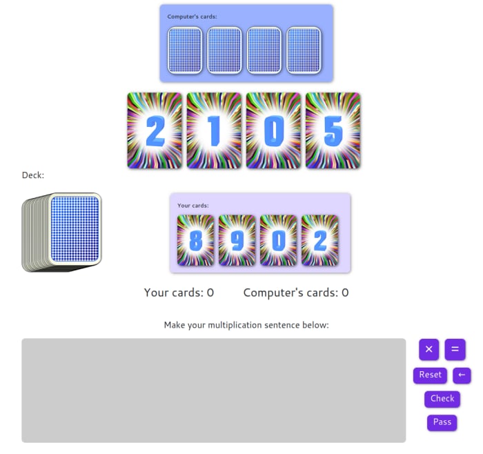 Multiplying Card Game Screenshot