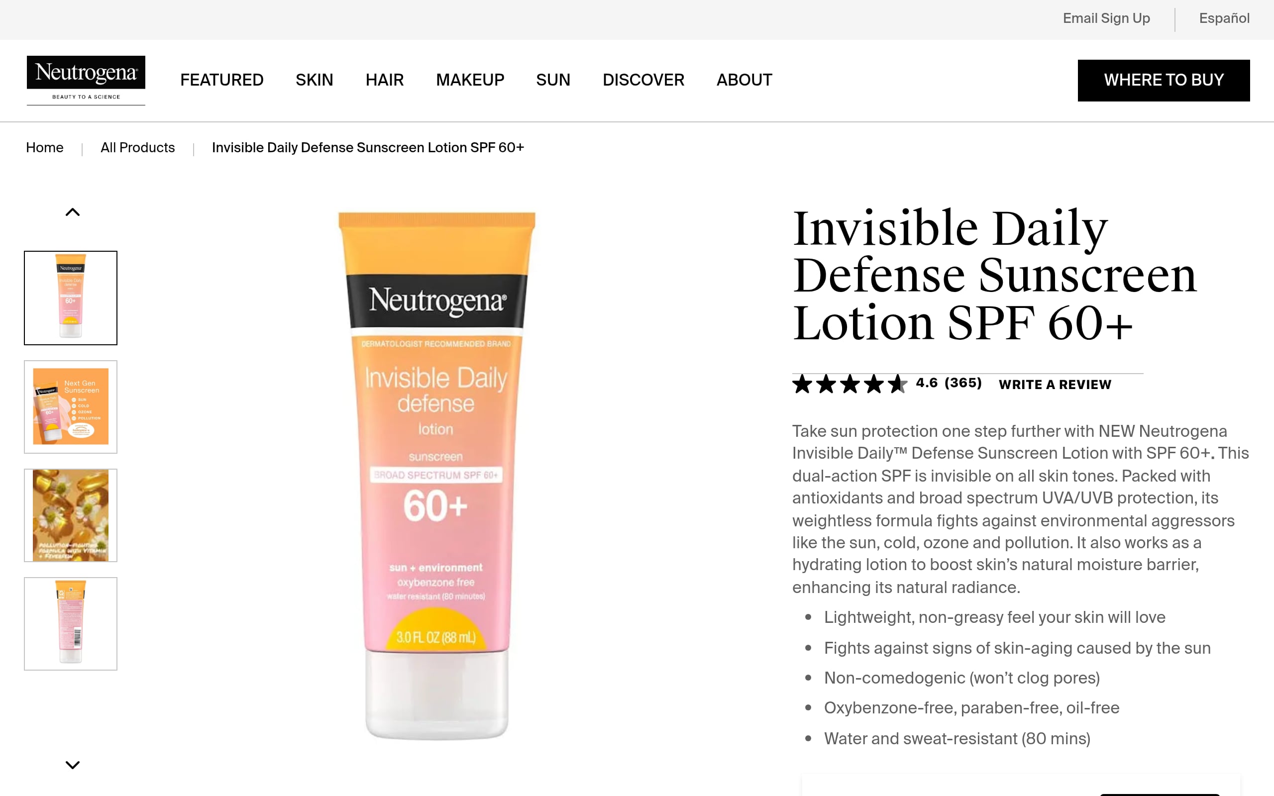 Neutrogena Invisible Daily Defense SPF 60 Screenshot