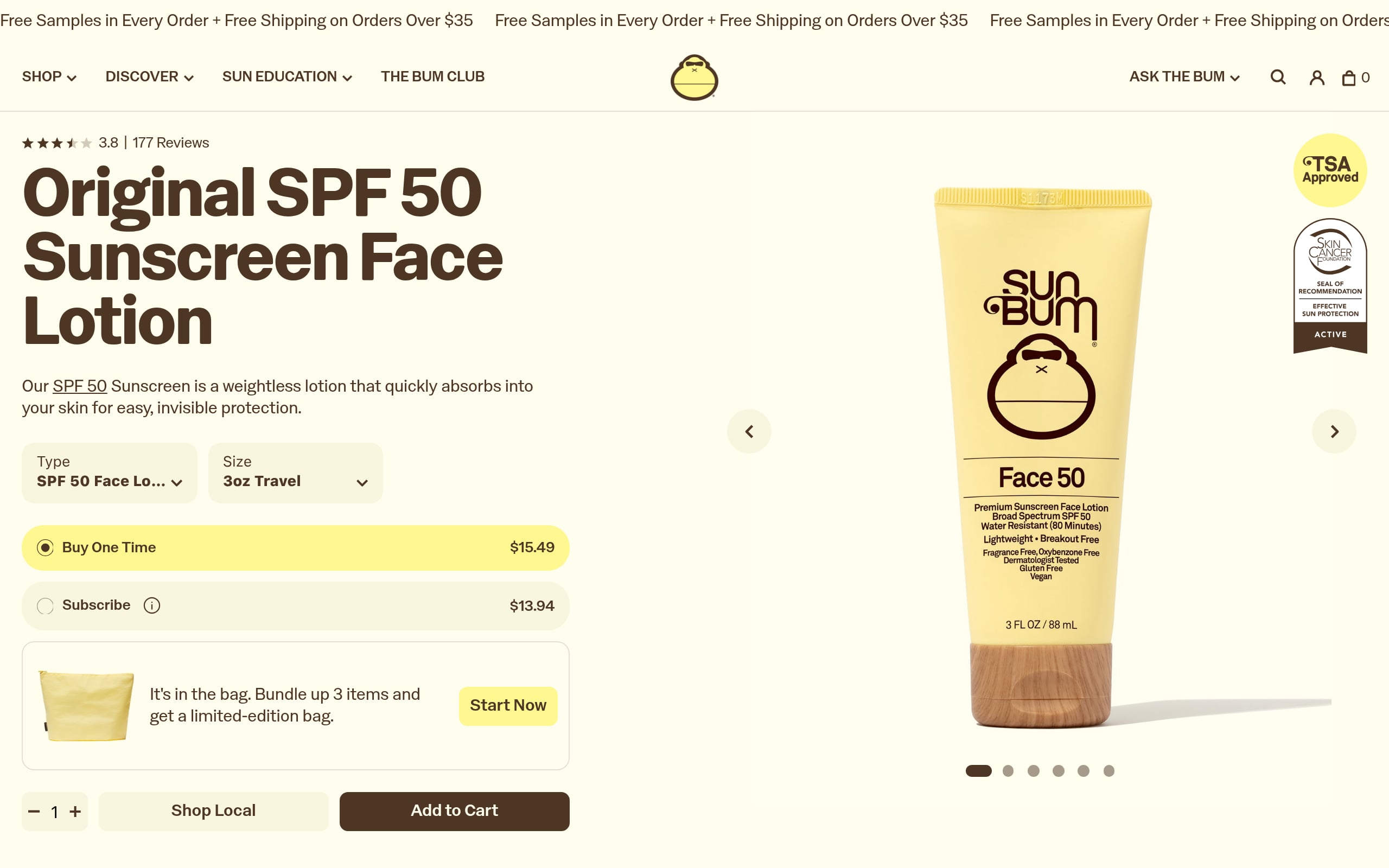 Sun Bum Original SPF 50 Sunscreen Face Lotion Screenshot