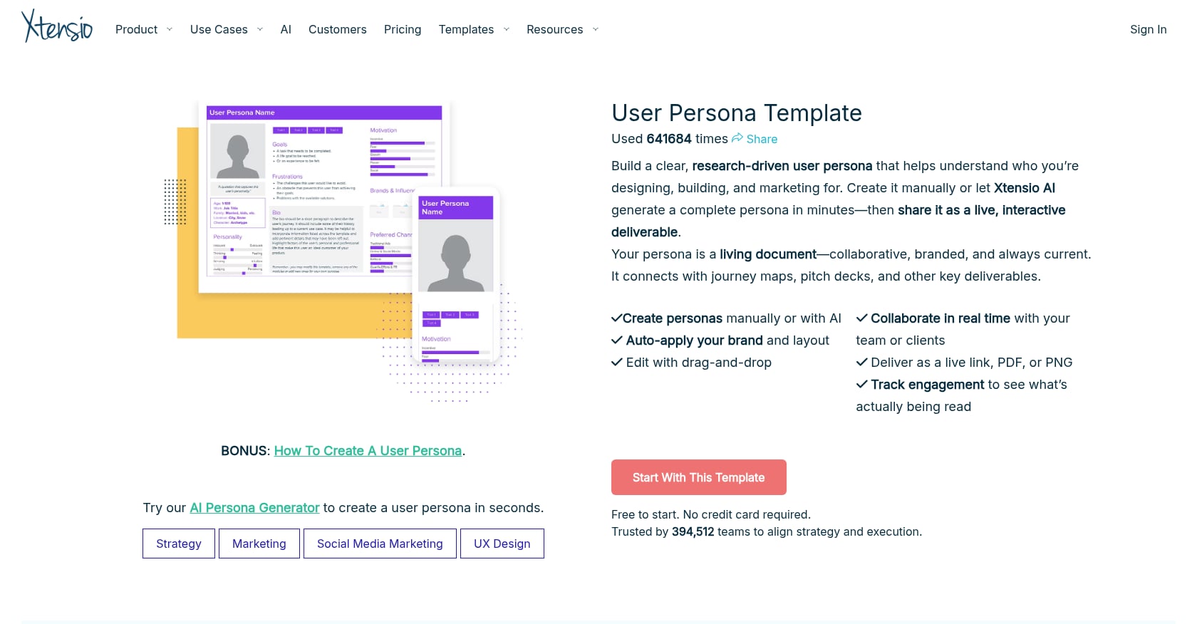 Xtensio User Persona Template Screenshot