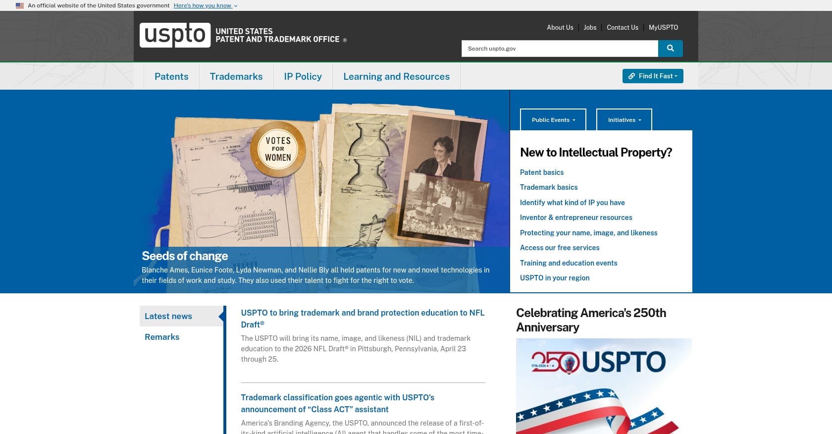 USPTO, WIPO, and CIPO Screenshot