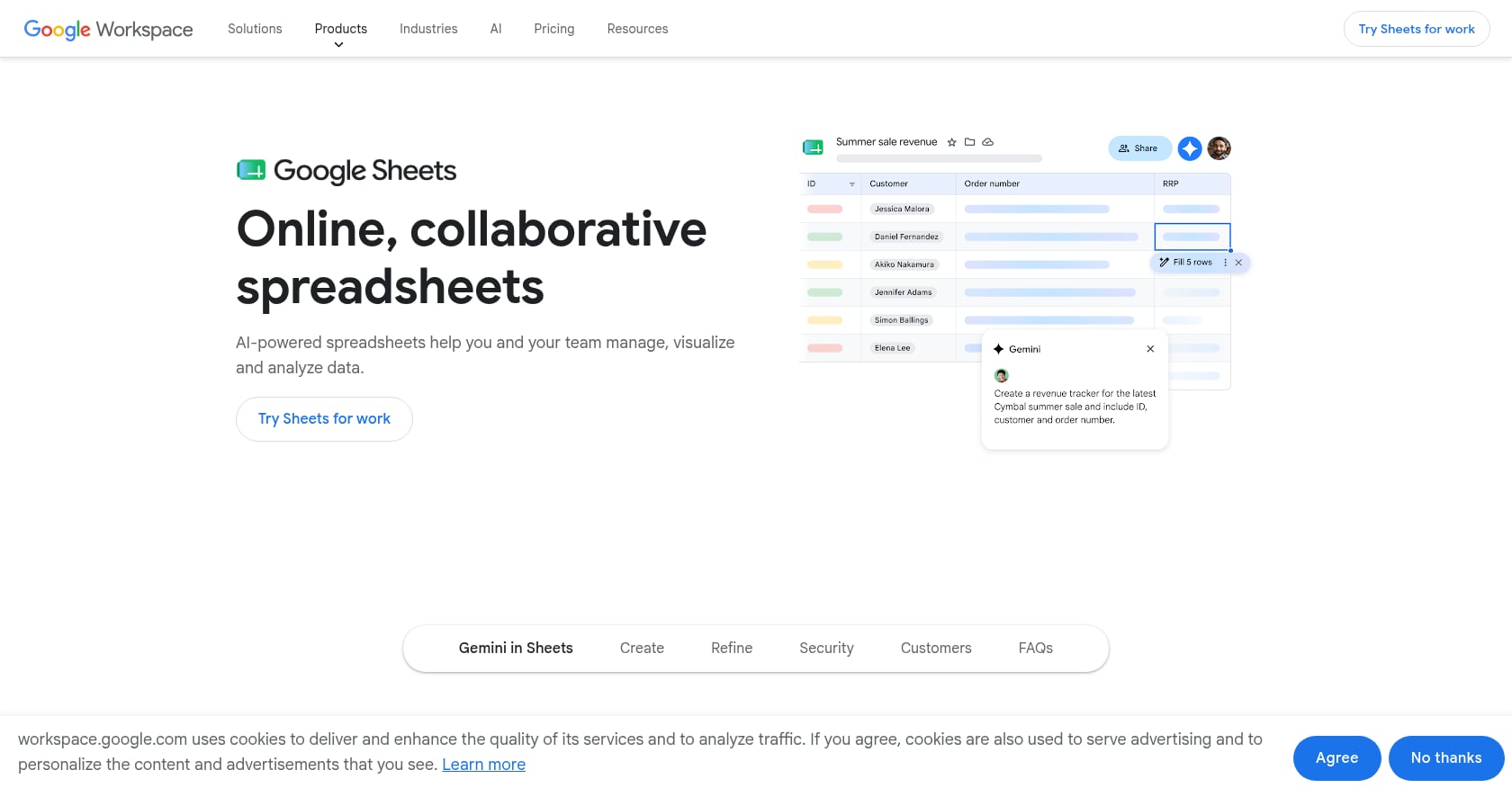 Google Sheets / Excel Screenshot