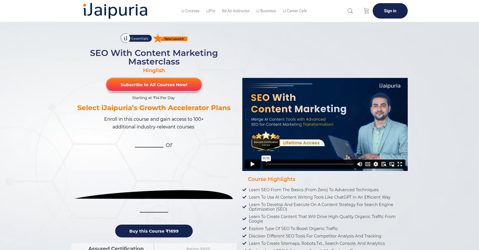 iJaipuria SEO With Content Marketing Masterclass Screenshot