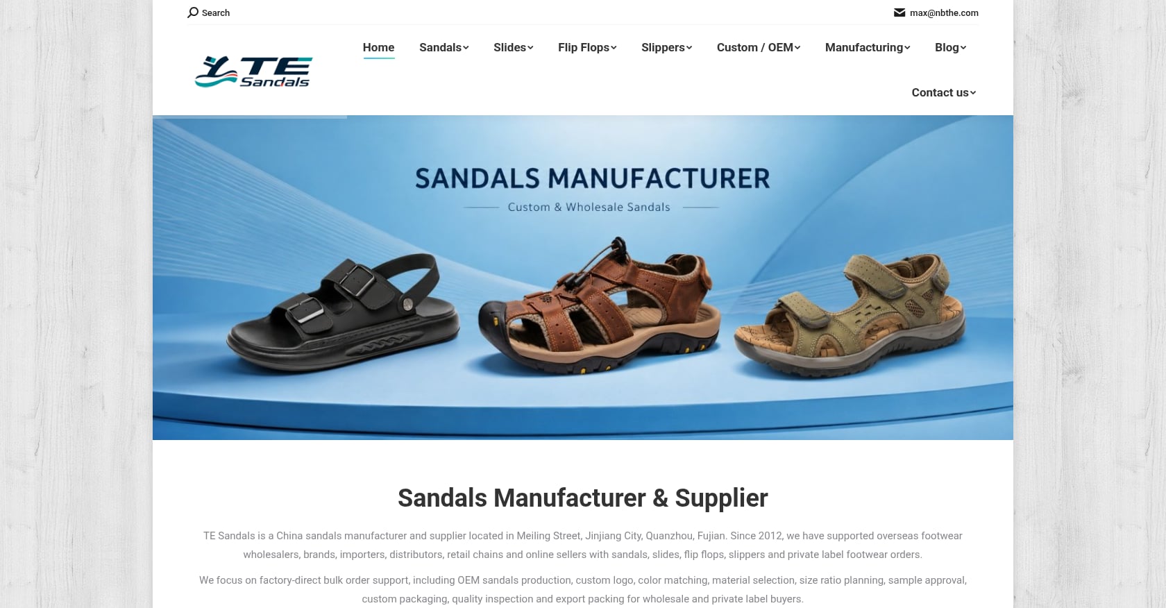 SandalsManufacturers.com Screenshot
