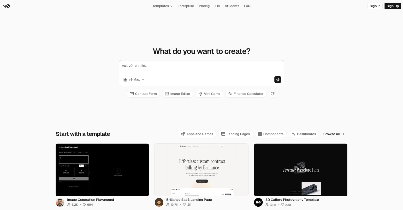 v0 by Vercel Screenshot
