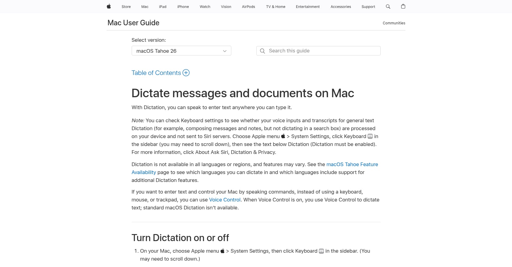 Apple Dictation Screenshot