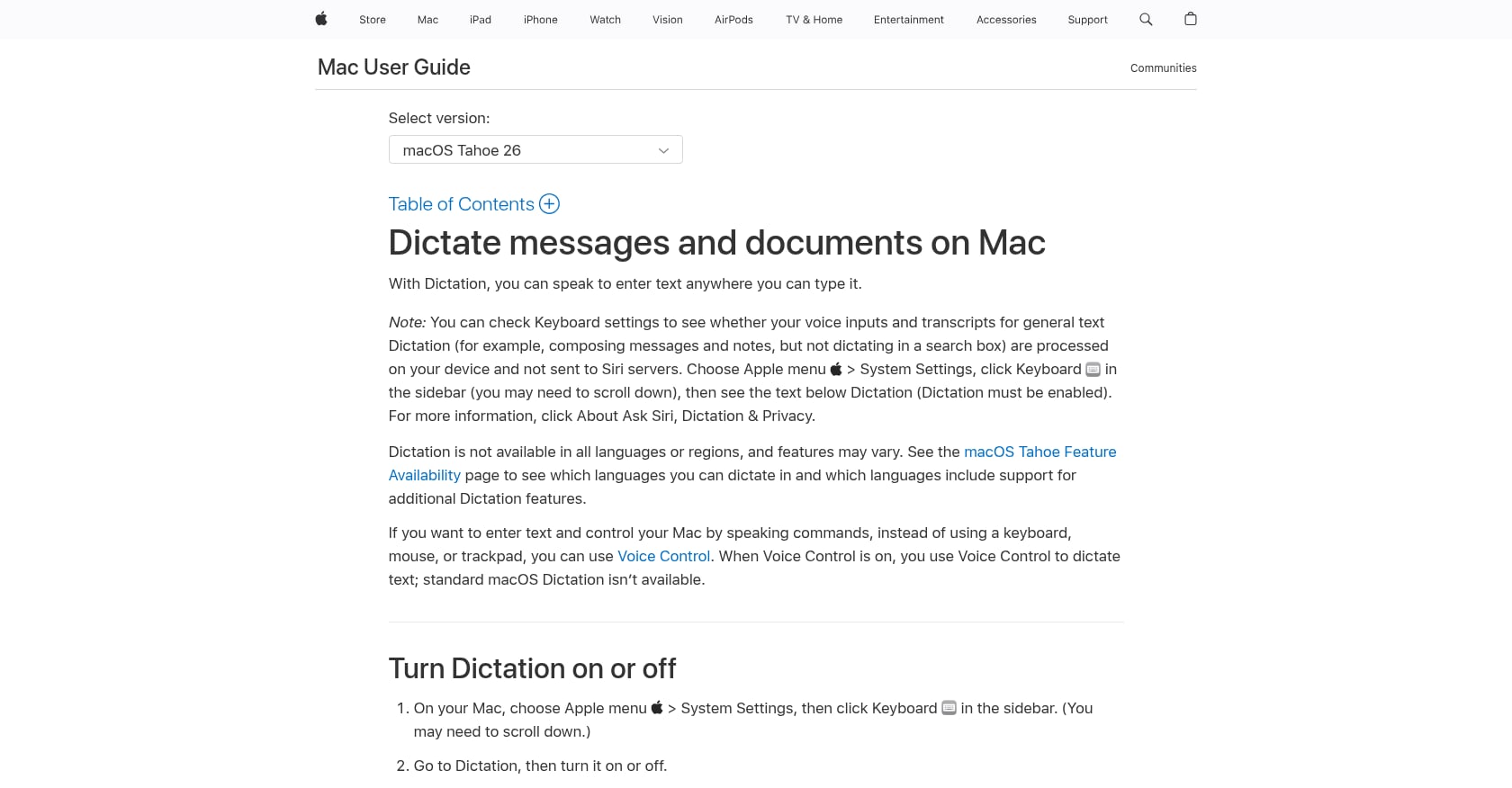 Apple Dictation Screenshot