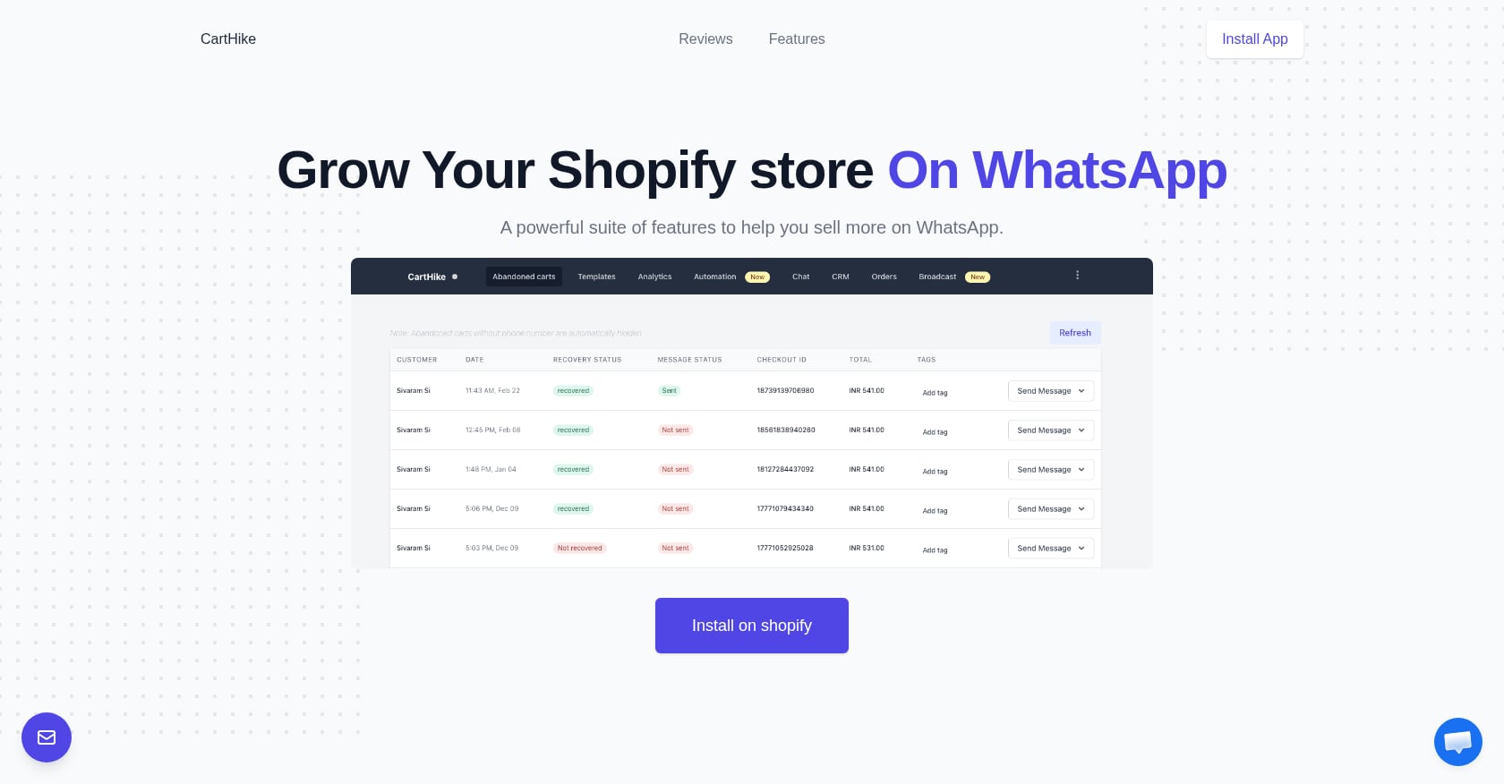 Carthike / CK: WhatsApp Abandoned Cart Screenshot