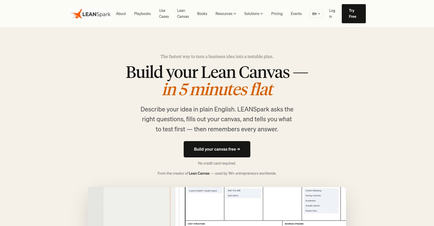 Lean Canvas (Ash Maurya's One-Page Framework) Screenshot
