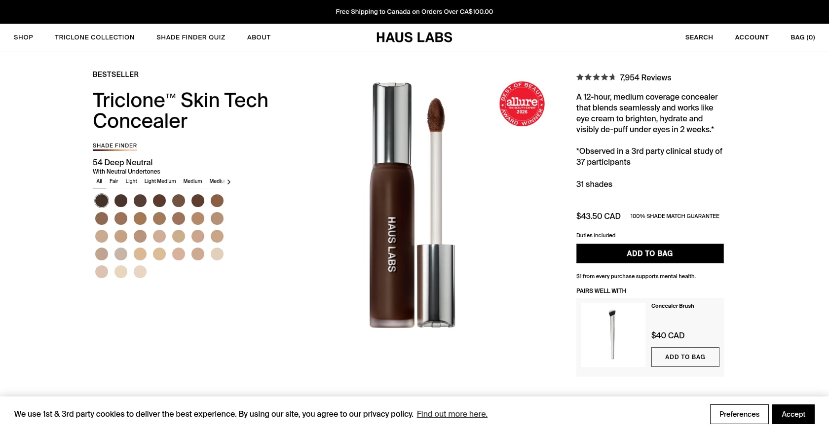 Haus Labs Triclone Skin Tech Hydrating + De-Puffing Concealer Screenshot