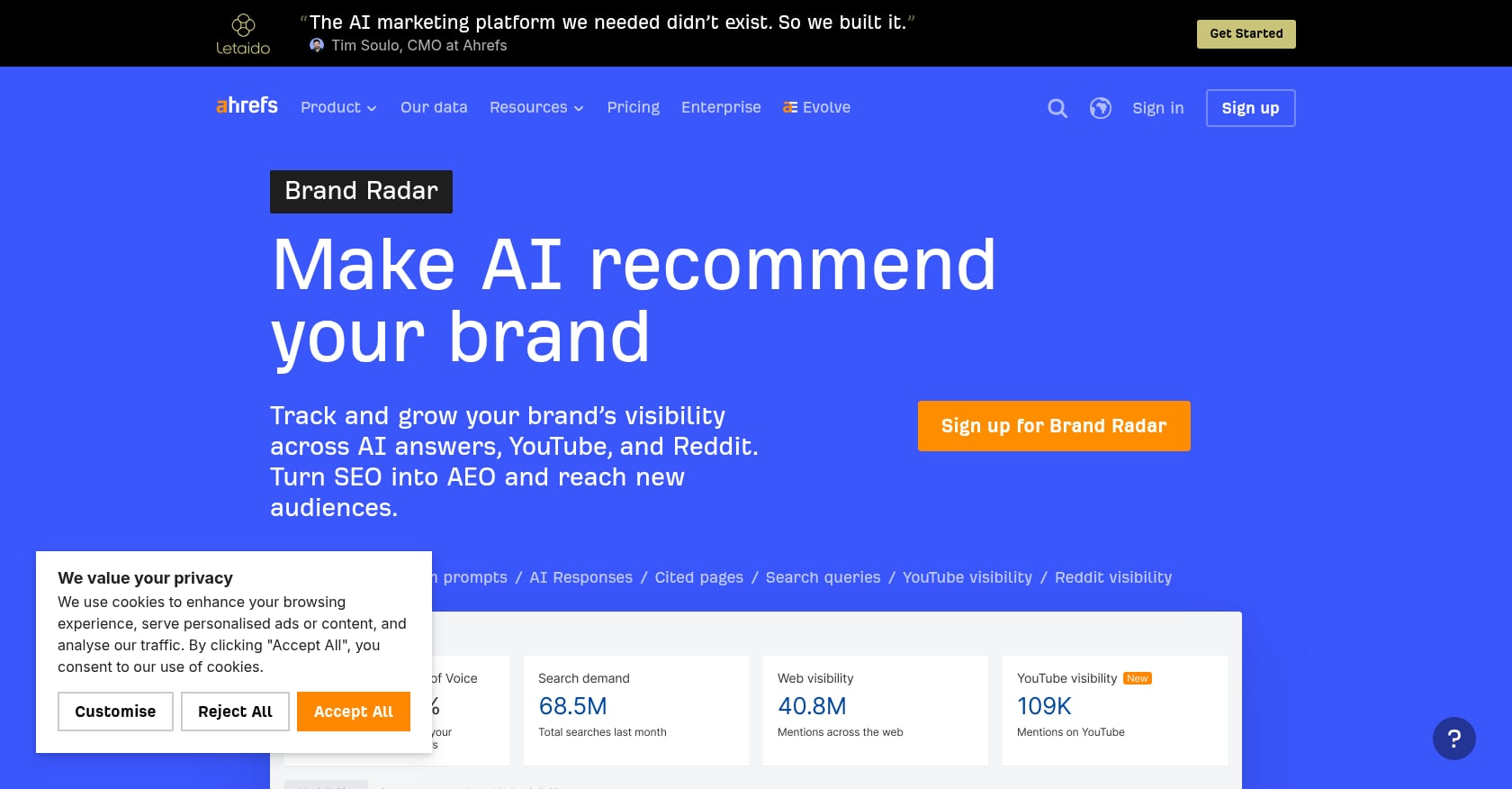 Ahrefs Brand Radar Screenshot